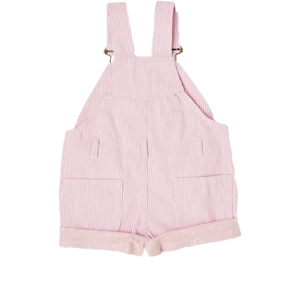 Dotty Dungarees Pink White Striped Cotton short Overalls Preppy 3-4 - Picture 2 of 8